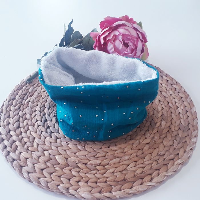 Snood tour de cou écharpe enfant double gaze de coton pois dorés 1-4 ans - photo numéro 3
