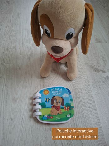 Peluche interactive Lucky le chien et son histoire livre Chicco – bébé / enfant
