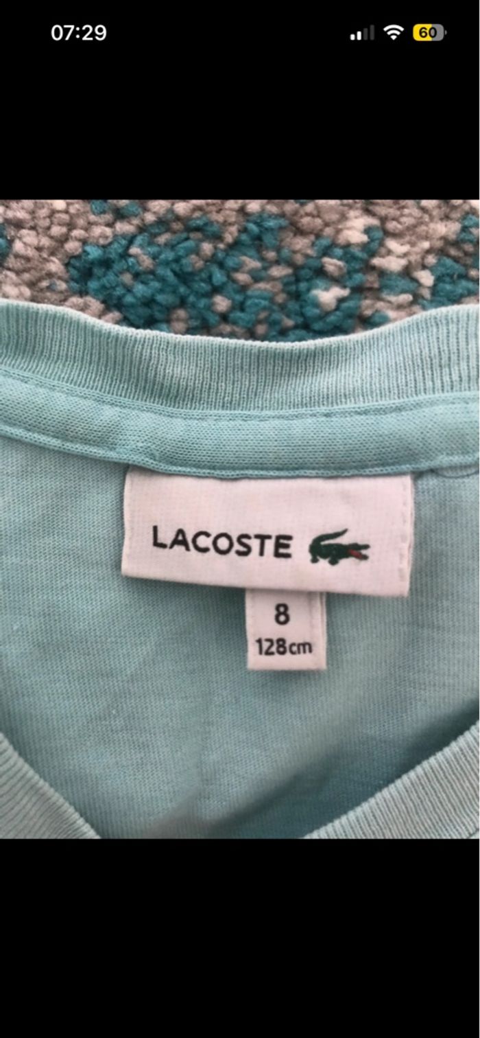 T-shirt Lacoste bleu clair garçon 8ans turquoise - photo numéro 4