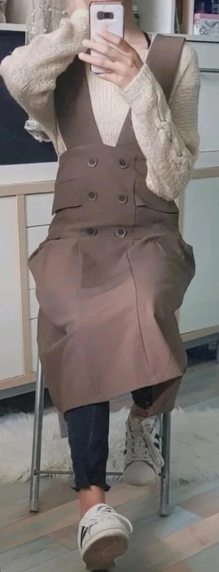 💼Magnifique robe vintage à bretelles mi-longue marron boutons taille M - photo numéro 14