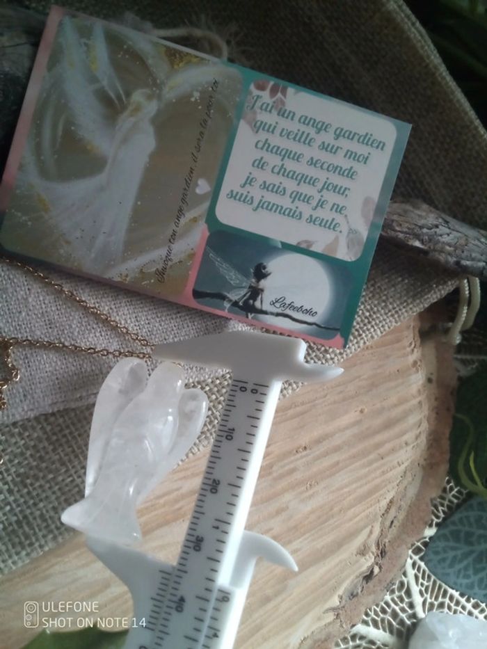 Collier ange en pierre de cristal de roche + carte - photo numéro 3