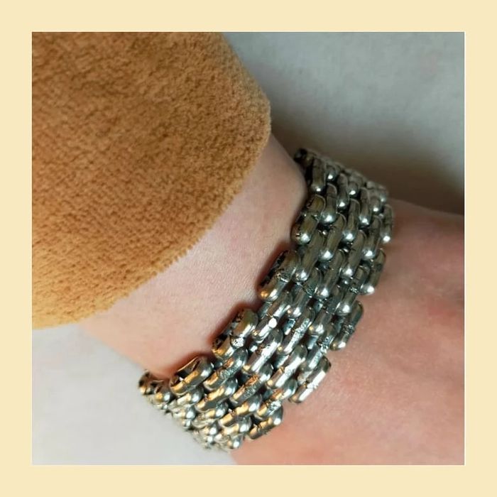 Bracelet manchette vintage argenté à maillons larges – style tribal bohème - photo numéro 3