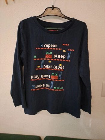 Tee-shirt manches longues style Mario bros jeu vidéo 8 ans tissaia bleu marine