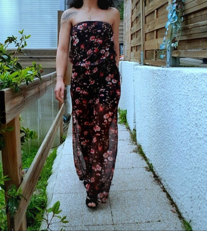 combinaison bustier fluide et voilée à motif floral bohème. - photo numéro 4