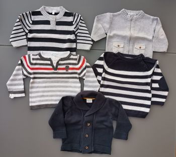 Lot de 5 pulls gilets tape à l'oeil kitchoun et H&M 12 mois garçon