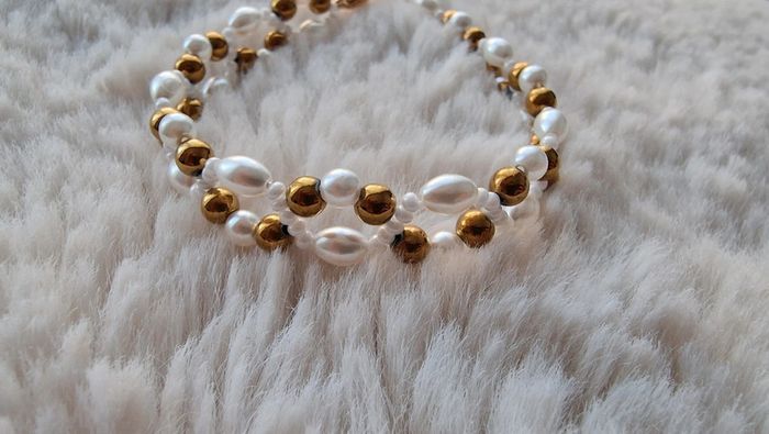 Bracelet en perles thème mariage doré - photo numéro 4