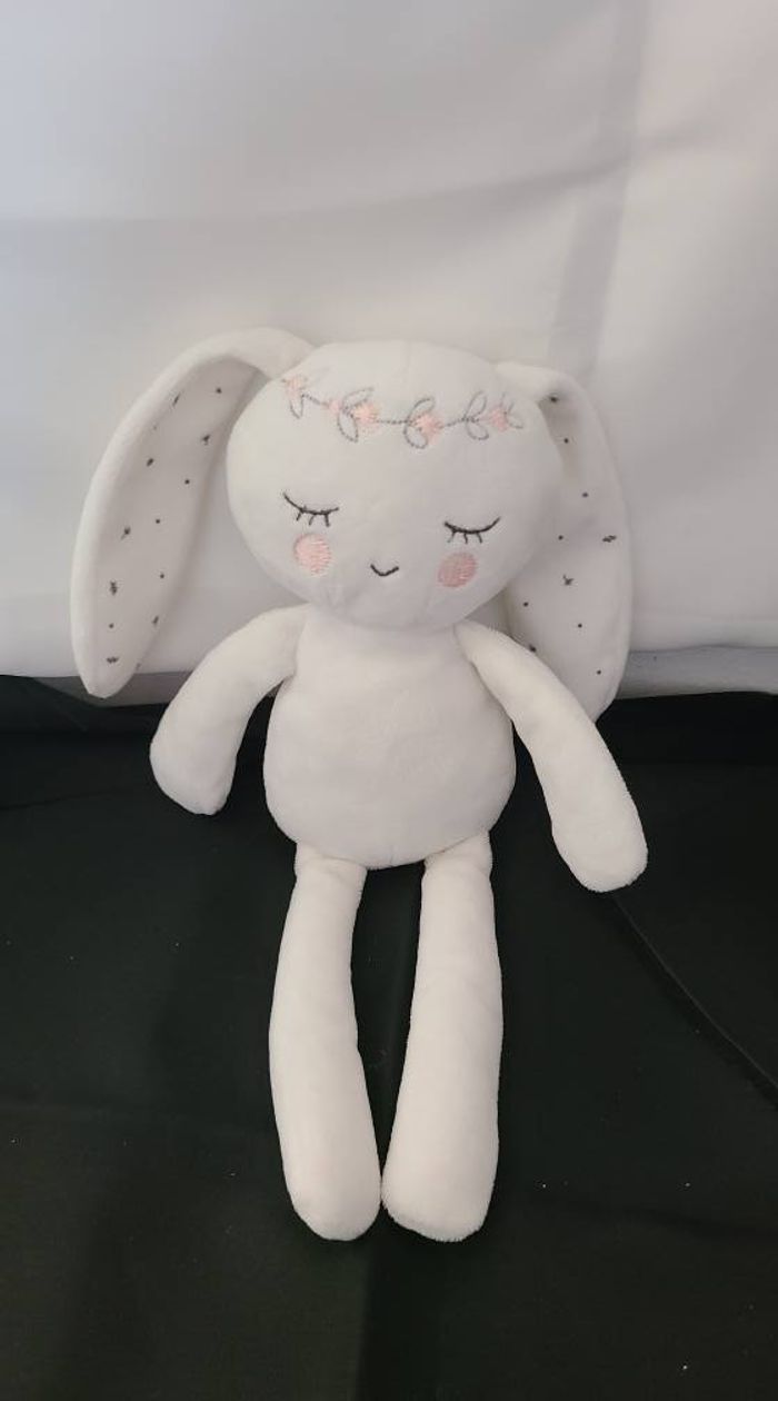 DOUDOU PELUCHE SIMBA TOYS LAPIN BLANC ENDORMI COURONNE FLEUR ROSE - photo numéro 2