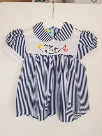 Jolie petite robe marinière blanche et bleu "petit marin" 80 cm
