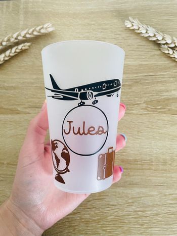 Gobelet personnalisé thème voyage | avion, globe et valise