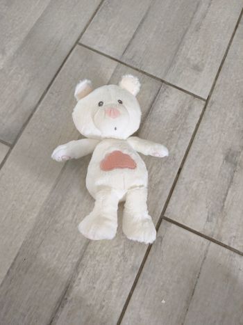 Doudou ourson blanc et rose sauthon