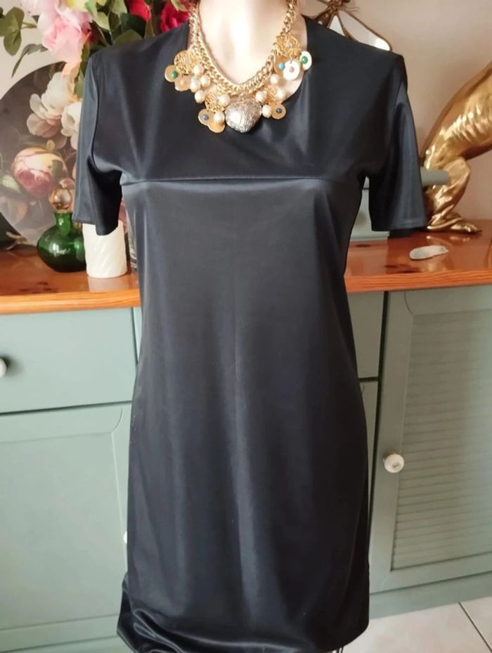 💗Robe Noire Satinée/Irisée Irena Gregori T34/36💗 - photo numéro 2