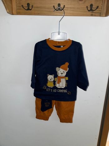 Ensemble 6 mois moutard bleu Lets go camping