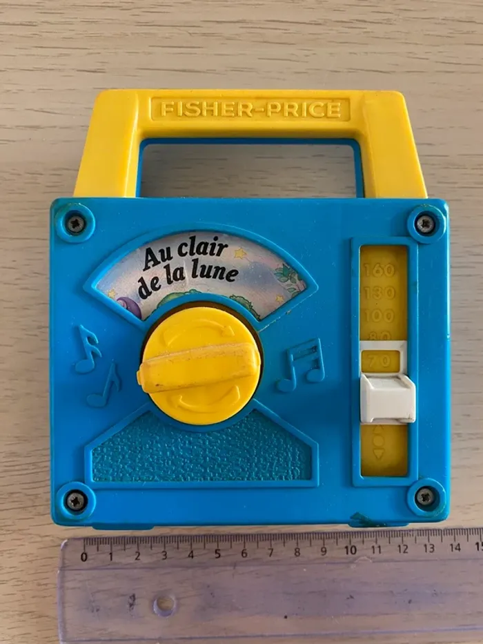 Boîte à musique Fisher price 1990 au clair de la lune bleu jaune music box jouet musical