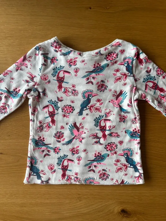 Teeshirt ML réversible un côté fond blanc oiseaux et fleurs, l’autre marinière - Taille 4 Ans - photo numéro 7