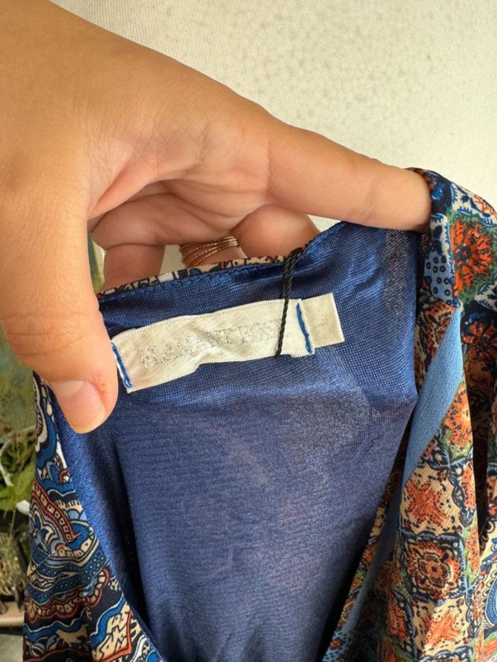 Très jolie robe manches longues bleu marron multicouleurs taille L - photo numéro 4