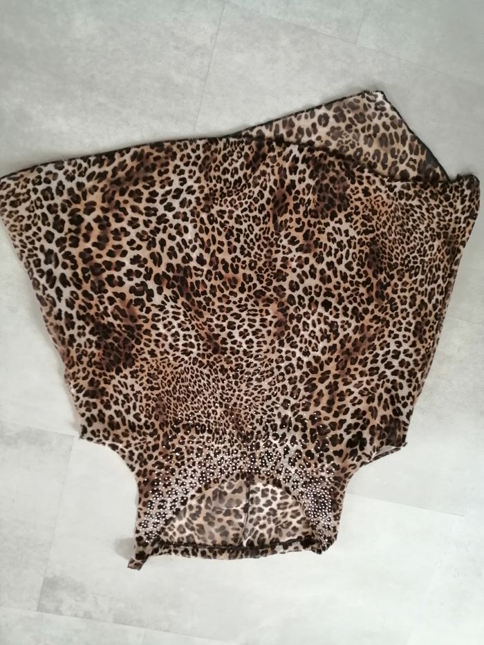top voile marron imprimé léopard avec strass taille unique - photo numéro 2