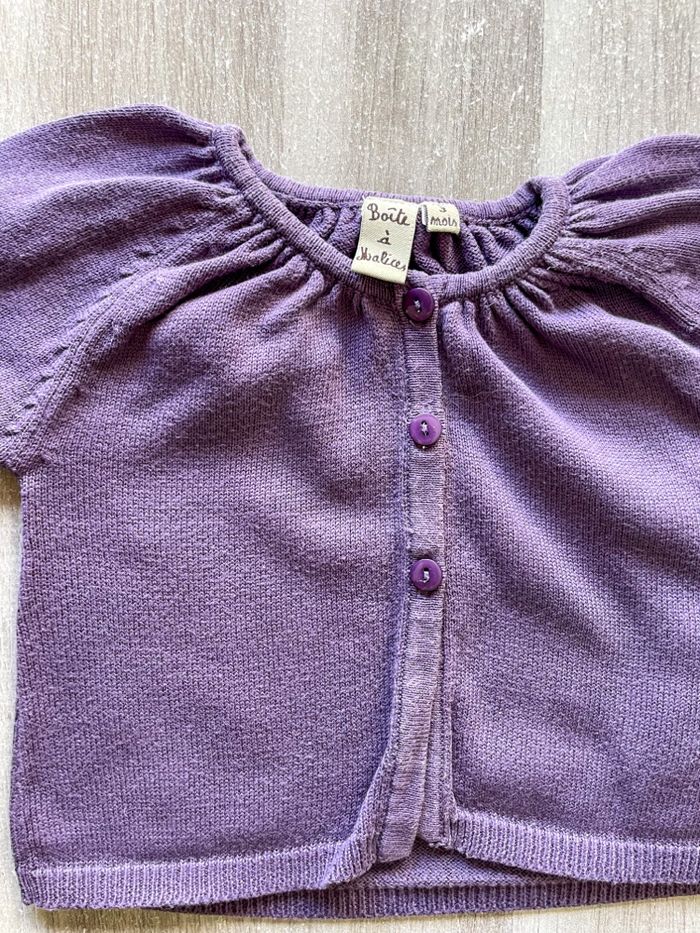 Gilet violet Boîte à malices bébé fille taille 3 mois - photo numéro 2
