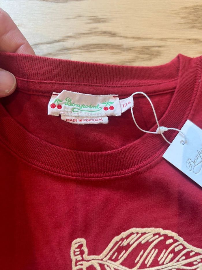 Tee shirt Bonpoint manches longues tee shirt cerise velours 12 ans Bonpoint - photo numéro 3