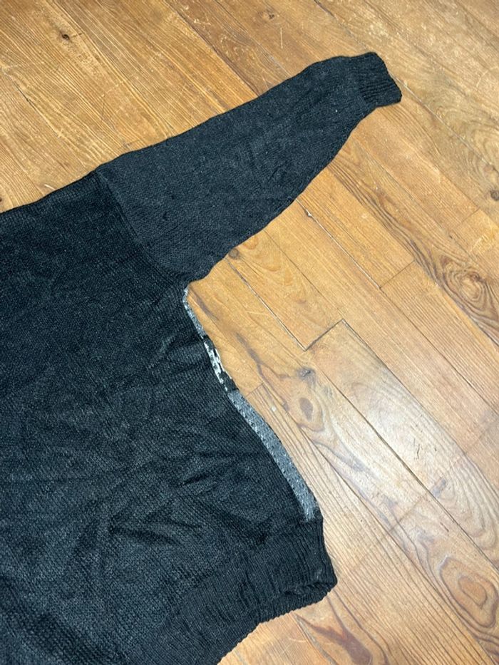 Pull maille vintage motifs noir gris L - photo numéro 10