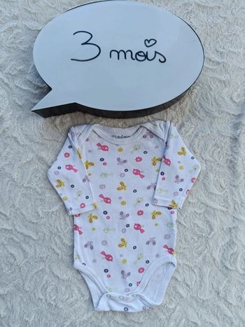 Body manches longues Fille 3 mois fleurs oiseaux papillons Kitchoun 100% coton