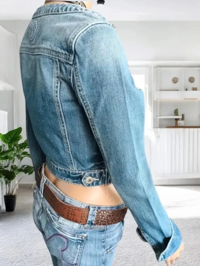 Veste jean La Mode Est à Vous, coupe cropped , col rond large - photo numéro 3