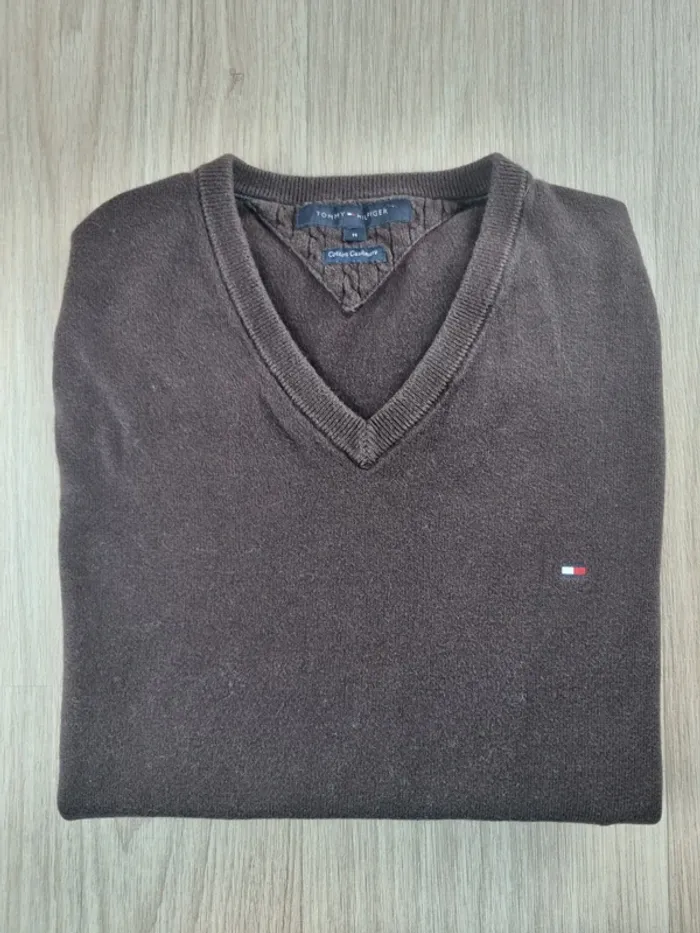 Pull a col V marron Cashmere Tommy Hilfiger Homme Taille S