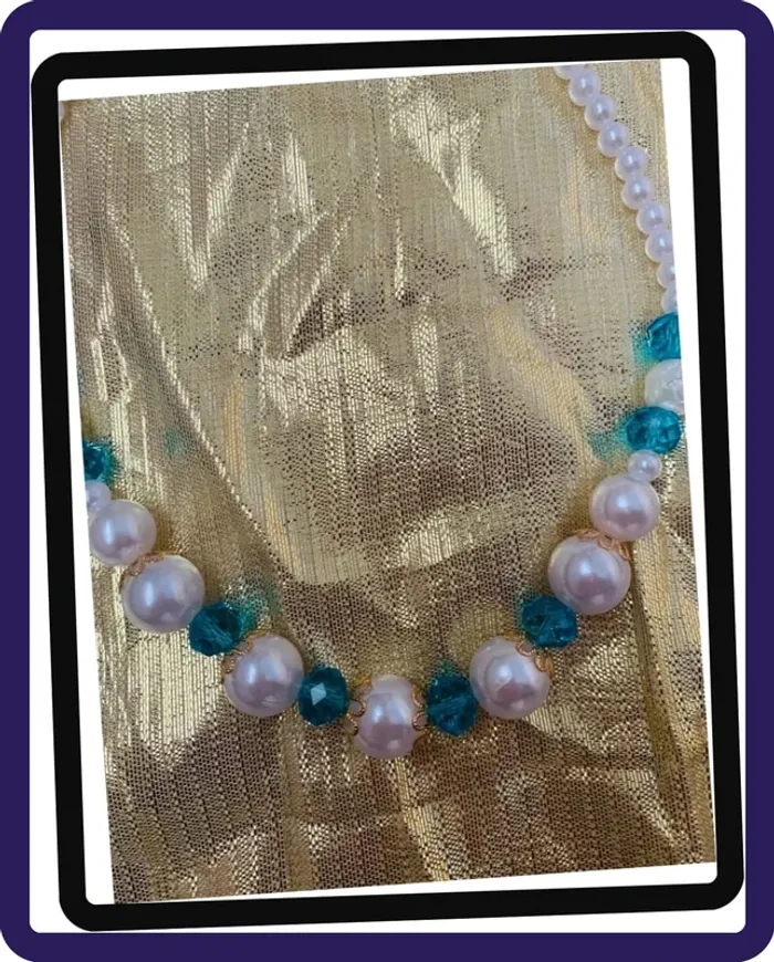 collier fantaisie perles blanches et turquoises - photo numéro 2