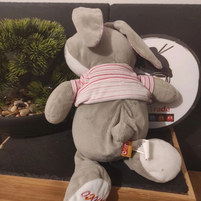 Doudou Peluche Plush Fizzy Lapin Gris Blanc Maillot Rose Rayé Lapi Choco Orange  #geektradedoudou - photo numéro 2