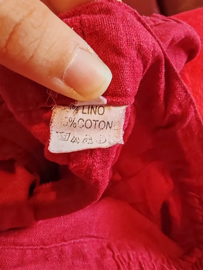 Pantalon rouge taille basse M été – lin & coton, léger et stylé 🌞 - photo numéro 6