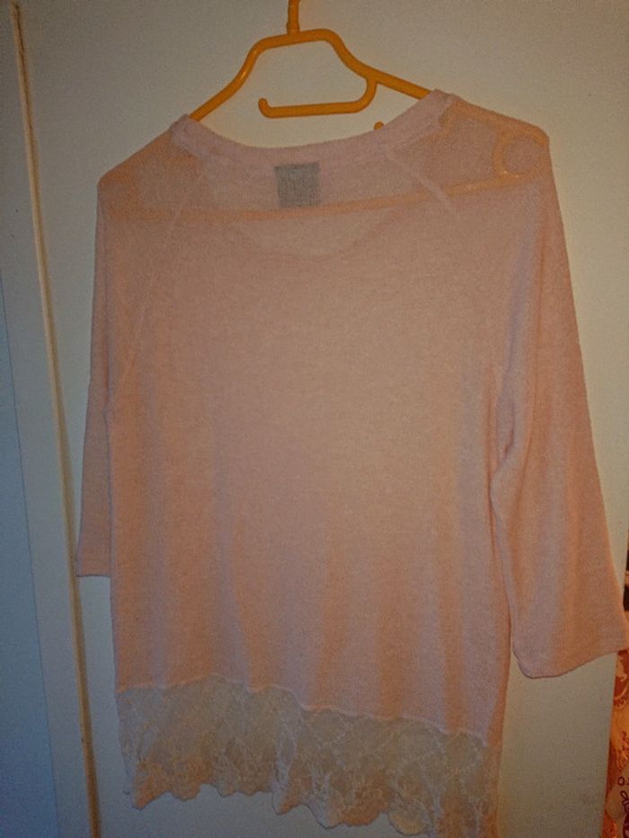 Haut en maille rose pâle avec dentelle blanche Vero Moda taille M - photo numéro 7