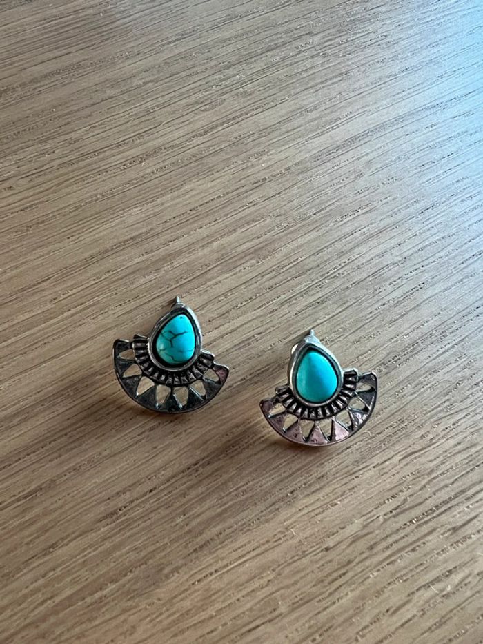 Boucles d’oreilles argentées et turquoise