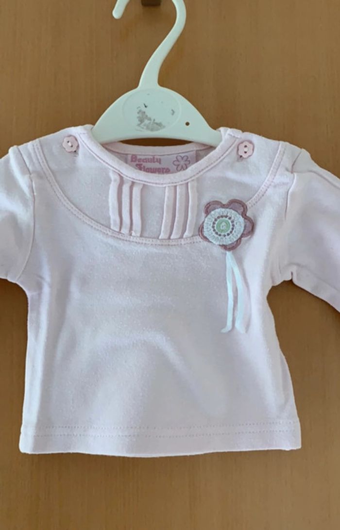 Lot de 2 tee shirt naissance fille rose pâle et blanc / beige - photo numéro 5