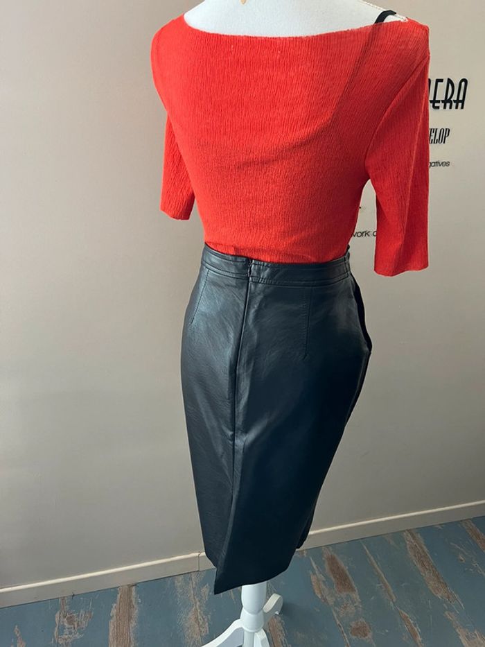 Jupe crayon mi longue cuir synthétique noir taille 38 - photo numéro 3