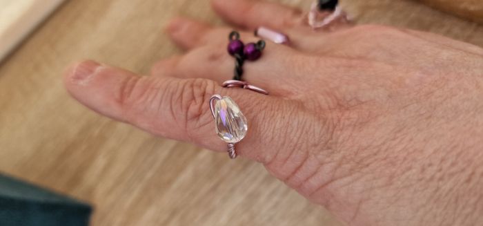 Lot De 3 Bagues Réglables En Métal Rose Gris Perles Cristal - photo numéro 4