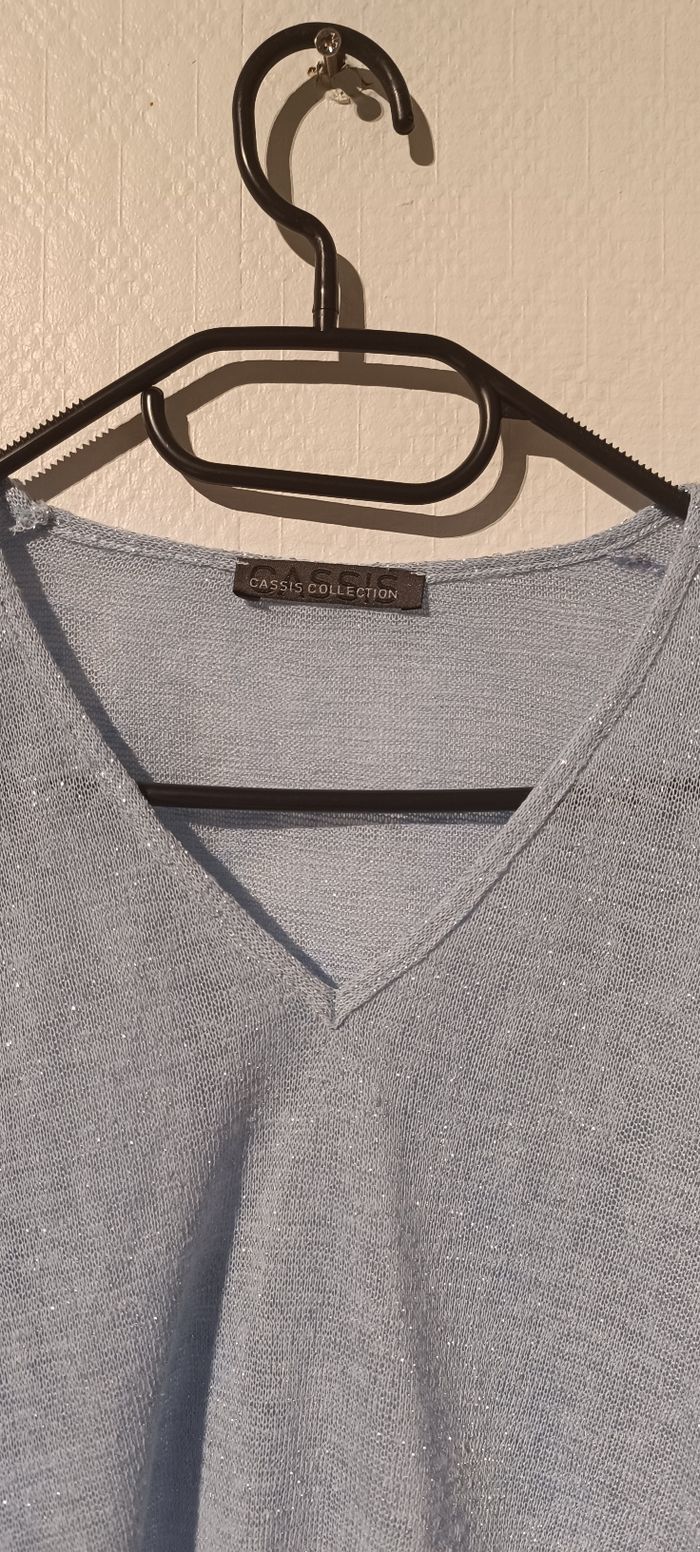 Haut bleu pailleté manches longues – Cassis Collection – Taille 40 - photo numéro 2