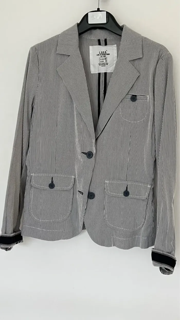 Veste blazer rayé bleu marine et blanc