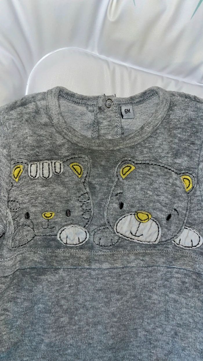Pyjama velours gris chat mixte 6mois gemo - photo numéro 3