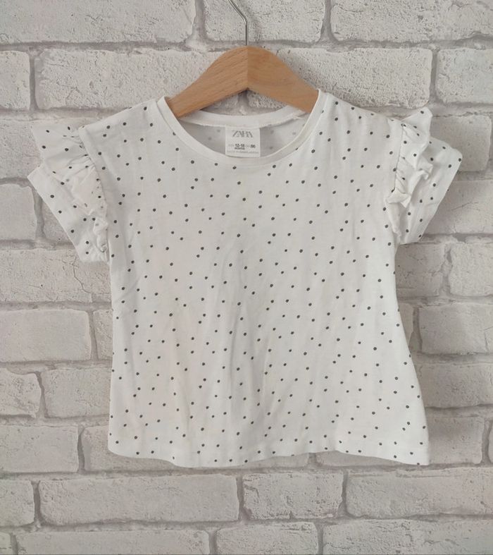 Tee-shirt bébé Zara blanc à pois – 12/18 mois