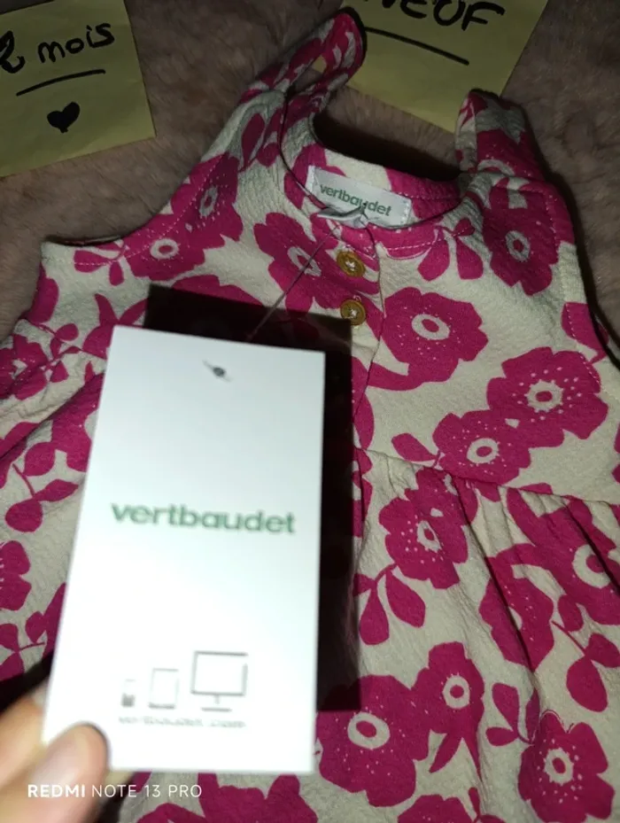 Robe blanche et rose fleur Vertbaudet 12m - photo numéro 4
