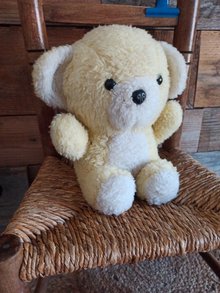 Peluche ours  jaune hochet  vintage Ajena BE - photo numéro 3