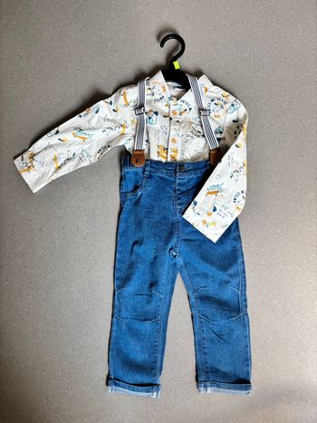 Ensemble salopette jean et chemise garçon 24 mois 