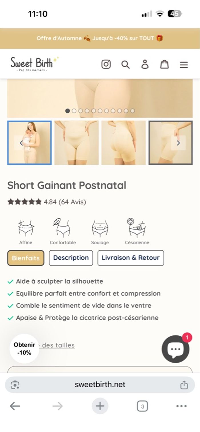 Short gainant postnatal de la marque  sweet birth - photo numéro 3