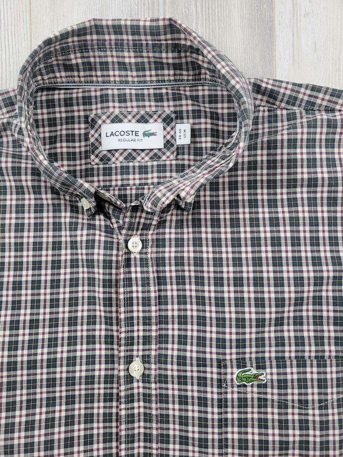 Chemise Lacoste homme – Petits carreaux vert foncé/blanc – Taille M – Excellent état - photo numéro 2
