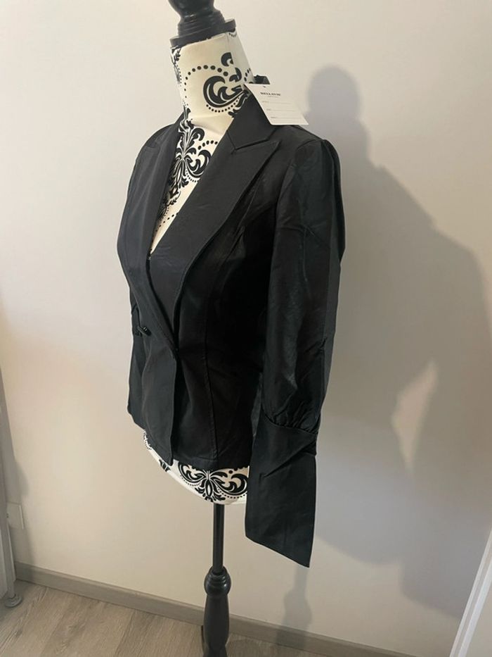 Veste blazer à manches longues noir en similicuir neuf Bellavie taille S - photo numéro 3