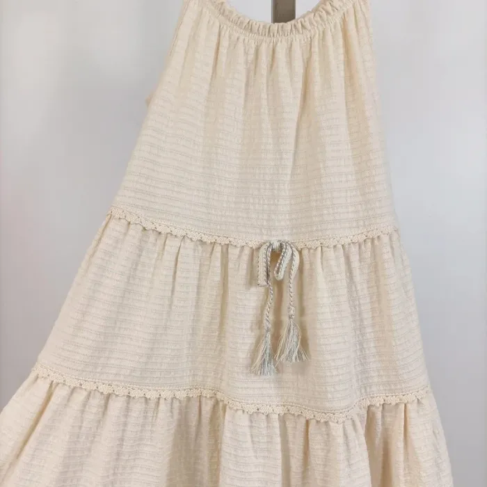Robe trapèze crème à volants – Style bohème – Taille 8 ans A635 - photo numéro 3