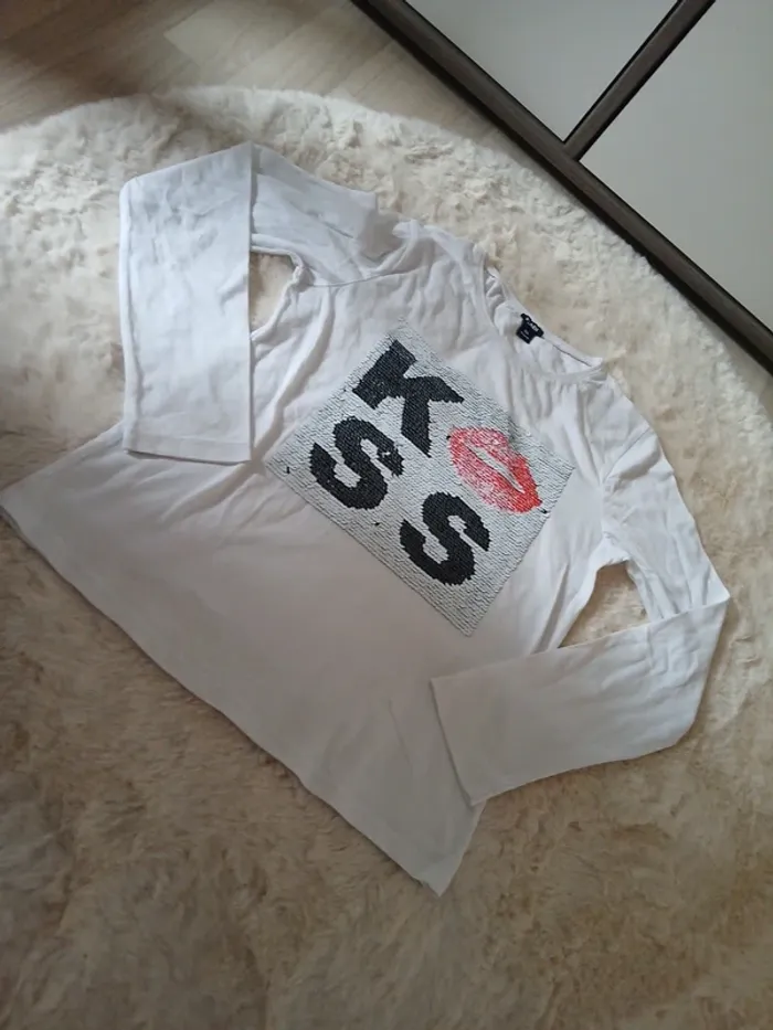 tee-shirt manche longue 10 ans pailleté - photo numéro 2