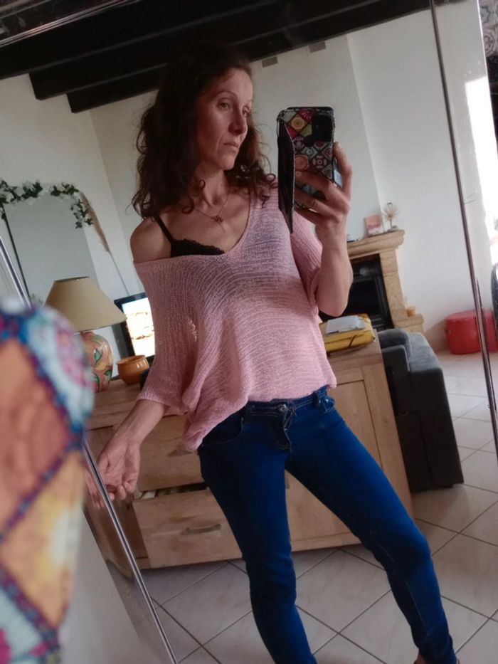 Top femme 40 ajouré rose c77 - photo numéro 5