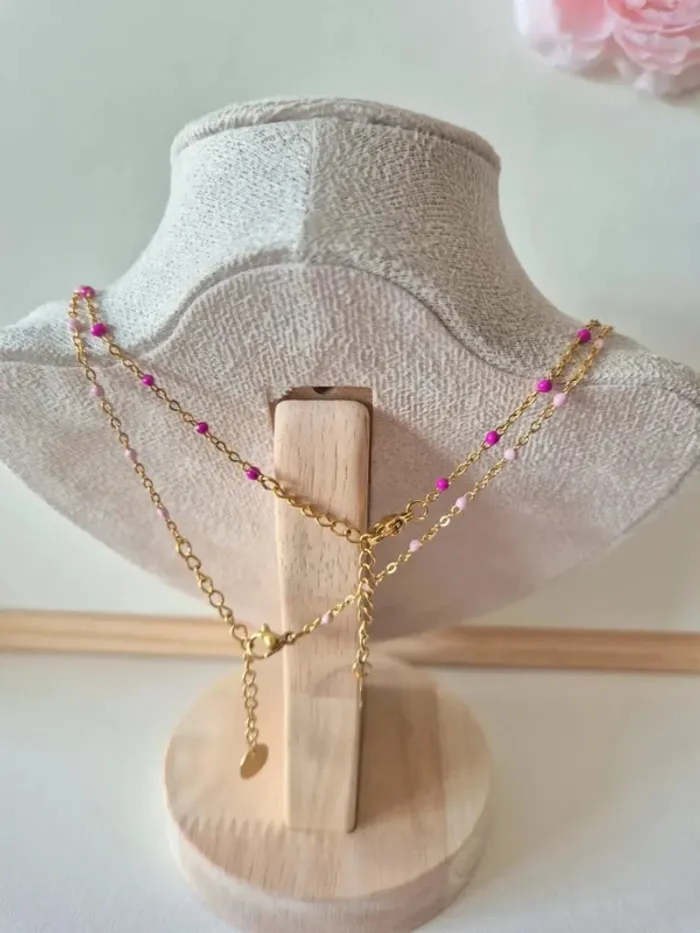 Lot de 2 colliers ras du cou rose et violet 
En acier inoxydable - photo numéro 3
