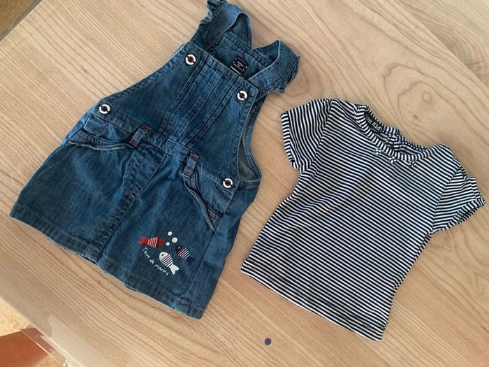 Lot ensemble salopette robe en jeans terre de marins et t shirts marinière