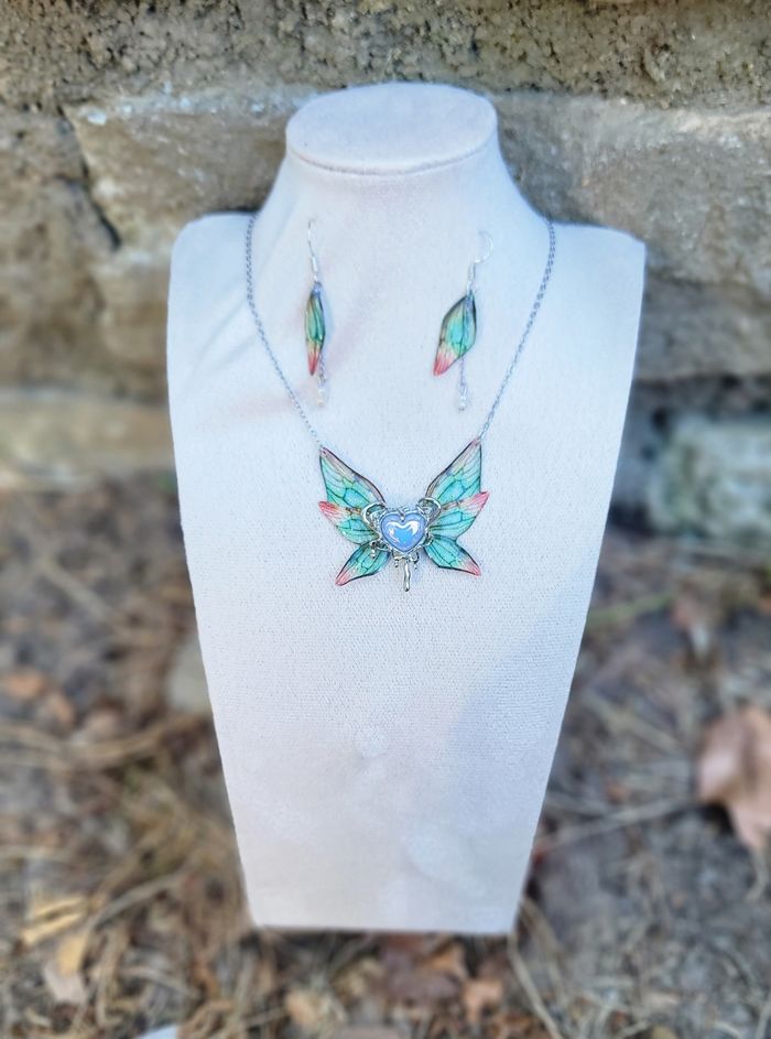 Parure elfique ensemble boucles d oreilles aile papillon en argent